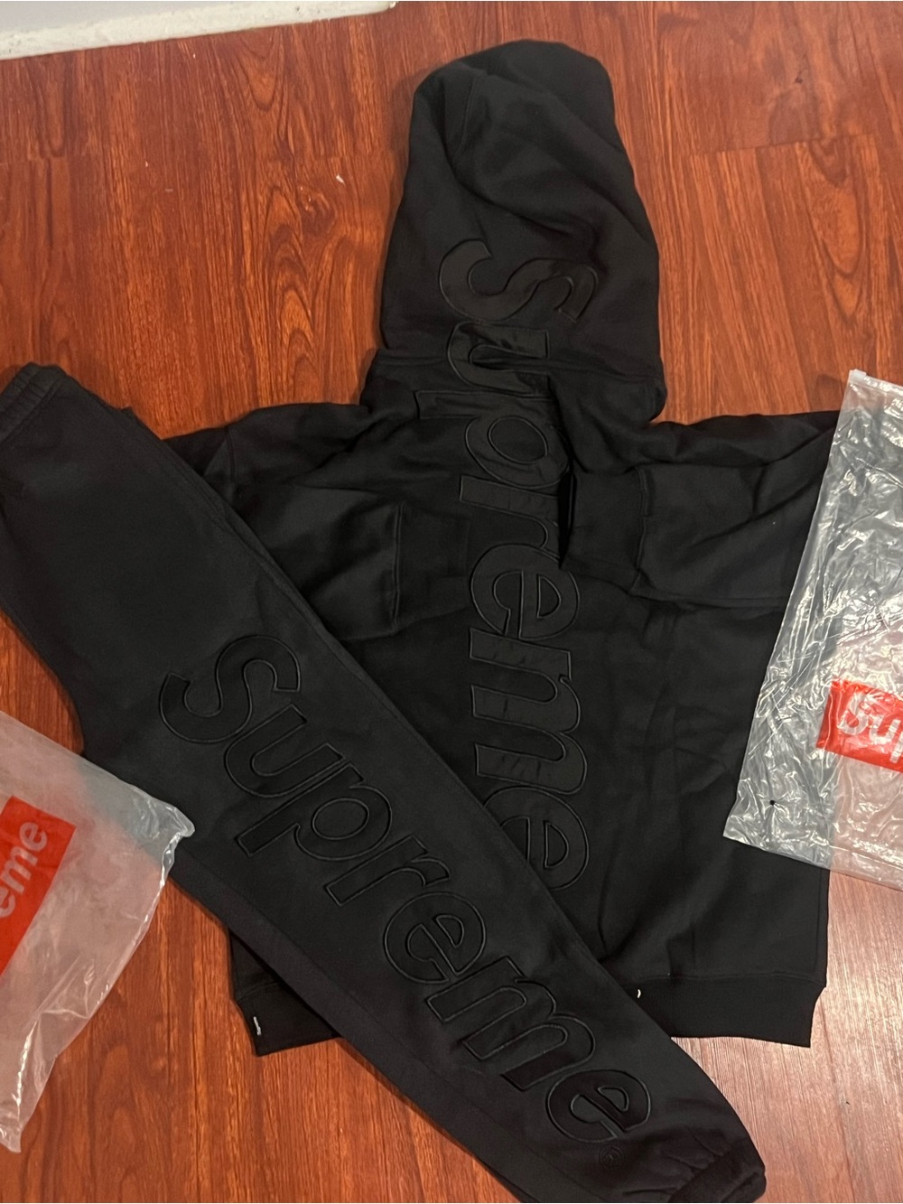 Supreme Black Embossed Logo Sweatshirt & Joggers Set